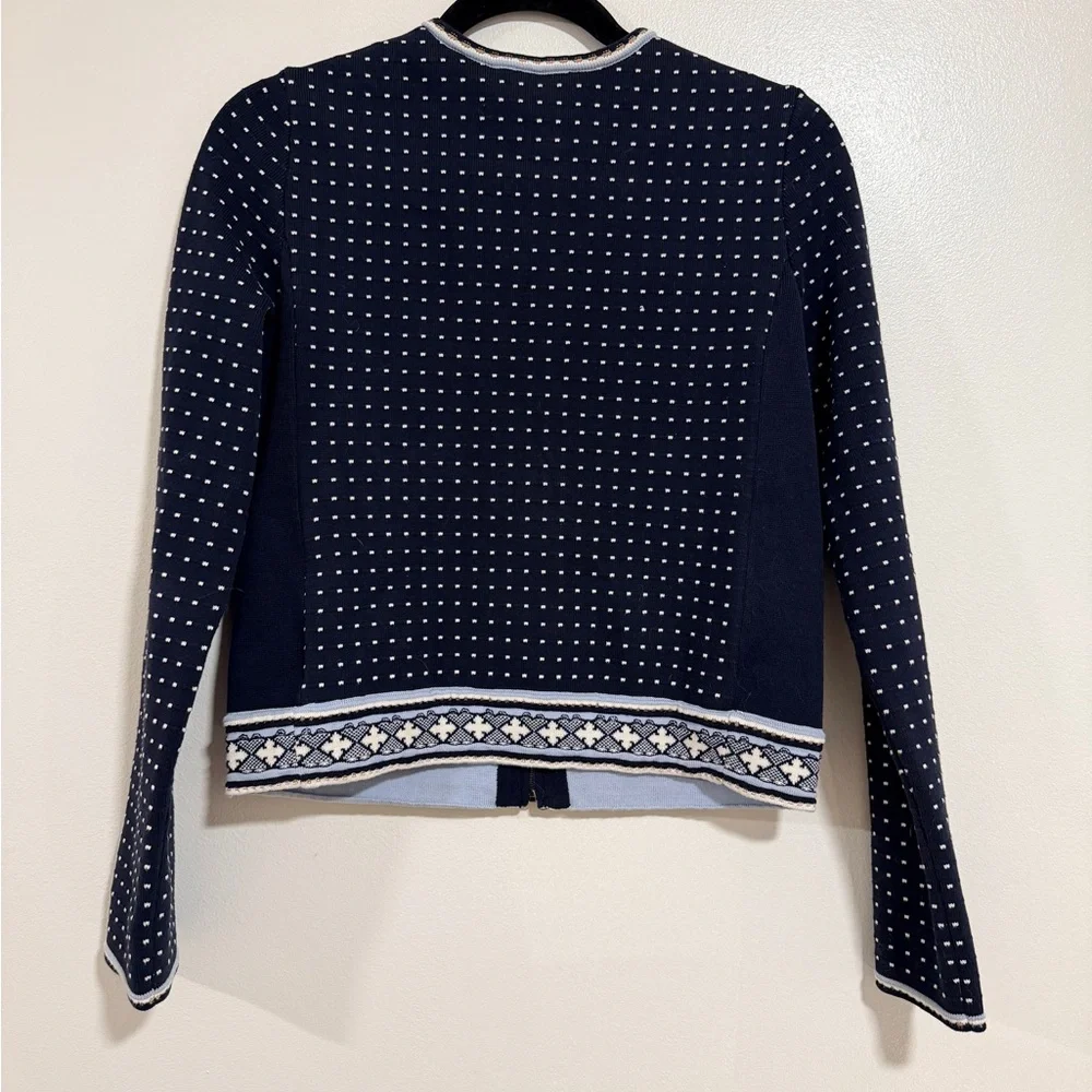 Tory Burch Navy Cardigan Sweater Long Sleeve Zipper Sweater Cotton &Nylon Blend